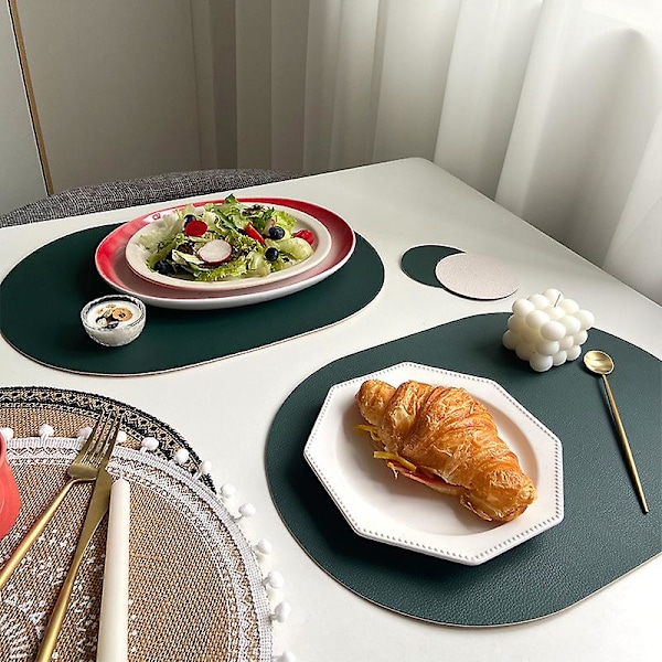 4-pack 43,5*30cm Blå Ovala Bordstabletter Syntetiskt Läder-XM4-