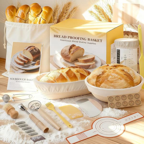 Surdeigsbakesett med hevekurver, deigskrape, komplett sett A