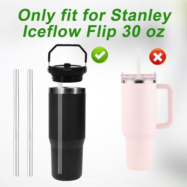 Sugrør i rustfrit stål, 6-pak med 2 børster til Stanley Iceflow Flip 30oz