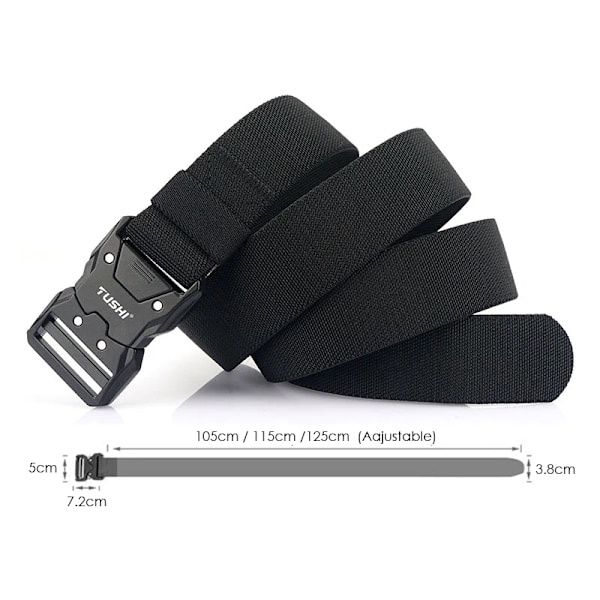 VATLTY Nytt unisex elastiskt bälte hårdlegering Snabbspänne Tough Stretch Nylon Herr Militär Taktiskt bälte Arbetstillbehör Svart Black 125cm