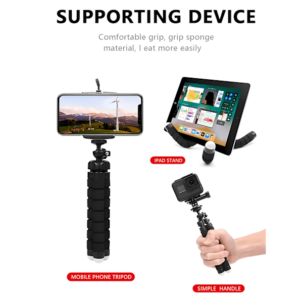 Mobiltelefonstativ, Mini Stativ med Bluetooth Fjärrkontroll & Telefonhållare, 360° Rotation Flexibelt Resestativ för Smartphone, DSLR