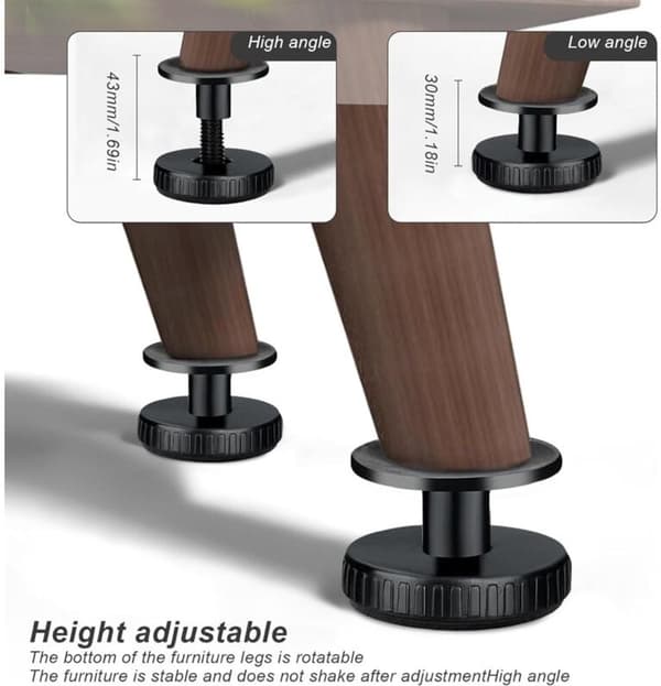 Selvklæbende møbelben 4 stk. justerbare med anti-ridsepuder 4x2,6 cm sorte black