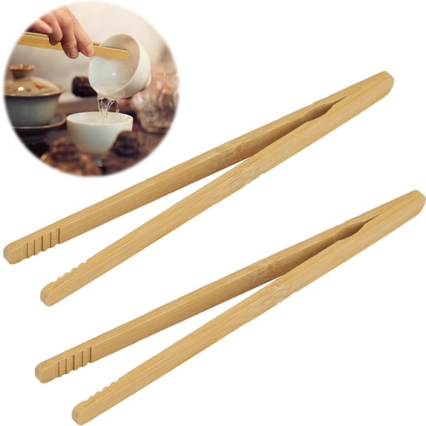 2. Återanvändbar bambu rostat tång, 7 tum värmebeständig kökstång för matlagning Servering av mat Trätång Idealisk kökstång.