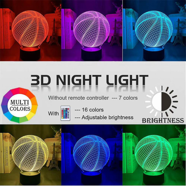 Basket 3d Night Light Illusion Lampa med fjärrkontroll 16 färger Utbytbara barnpresenter [DB]