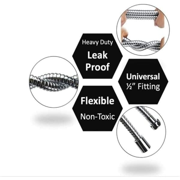 5M Bruseslange i rustfrit stål med messingfittings, Universal Krom-FF-