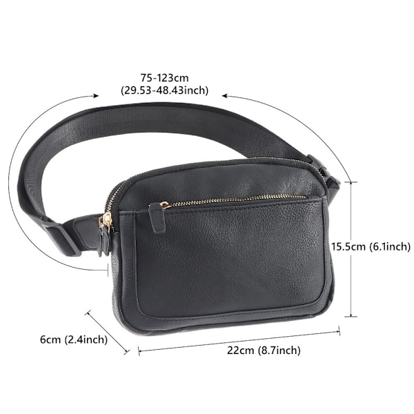 Dames PU-lær belteveske Crossbody midjeveske Reiseaxelvesker Black