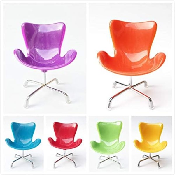 2 blå stolar 1:6 skala dockskåp miniatyr plaststol simulering färgglad fåtölj ryggstöd snurr ägg stol dockskåp tillbehör