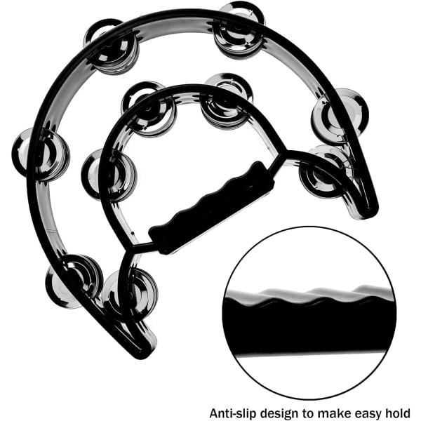 Dubbelrad tamburin, metalljingle handhållen slagverkstamburininstrument present för barn och vuxna (svart)