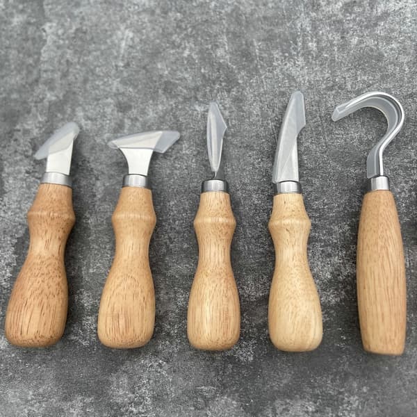 Udskæringsknivsæt i rustfrit stål, 6-dele håndværktøj til græskar- og træskulptur Spoon Oak