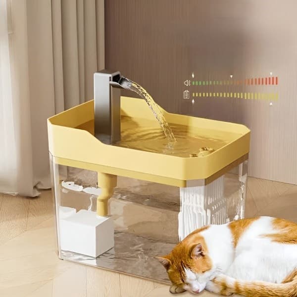 Katt- och hunddricksfontän 1,5L Halkfri Visktyst Gul