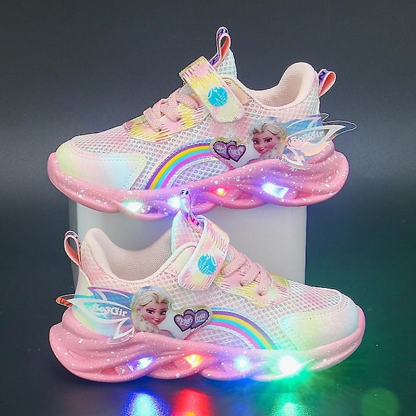 Frozen Flickorande Sneakers för Flickor, Casual Skor med LED-Ljus, Rosa 2 31 pink2