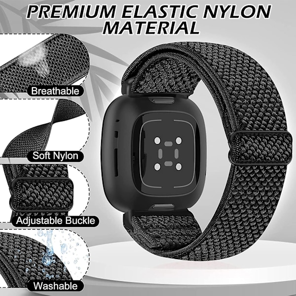 Paket med elastiska nylonband kompatibla med Fitbit Versa 4/Fitbit Versa 3/Fitbit Sense/Sense 2, mjukt justerbart sportband