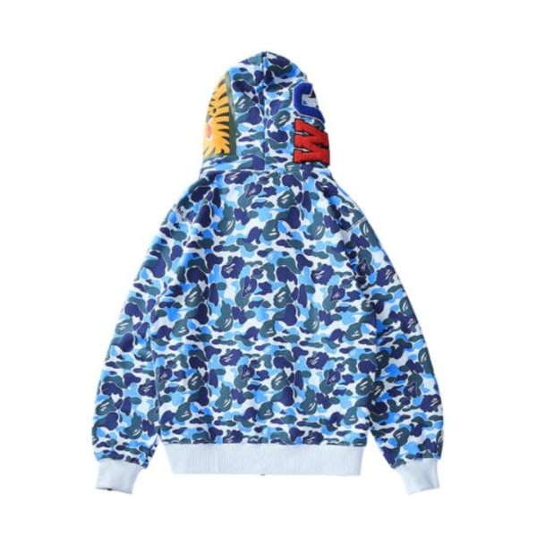 Ny Bape hettegenser med hai-munn Ape Camo-trykk i bomull med full glidelås for W zX blå blå blå 3XL