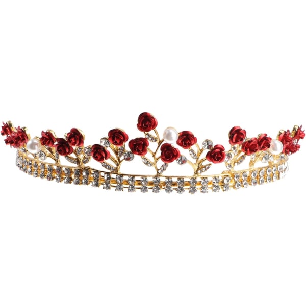 Bröllopskrona Röd Rose Tiaras Retro Barock Pearl Rhinestone