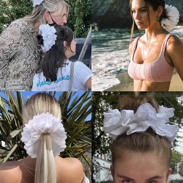 Fortykade vita spetsar hårsnäckor Unika håraccessoarer til kvinder Elegant satin scrunchies til hår Elastisk hårbånd for tyka, långa lockiga