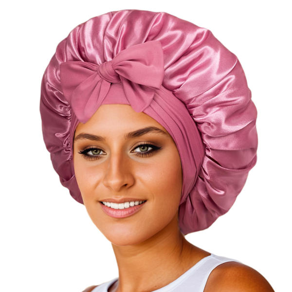 Satin Bonnet Silke Bonnet til søvn Dobbeltlags satinforing Hårmøsse med bånd Bonnets til kvinder Naturligt krøllet hår Mörk bönrosa
