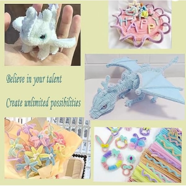200 st Piprensare i 7 färger för pyssel, chenille-stänger, tillbehör, pastell, macaron, färgglada