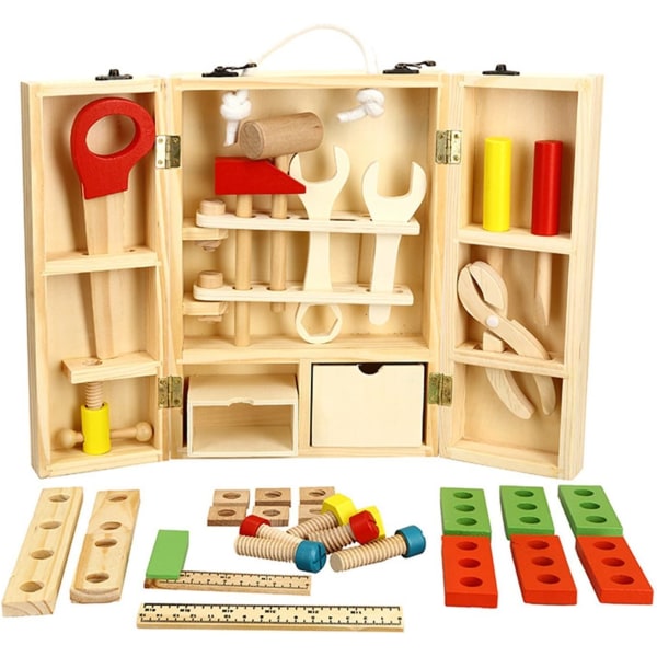 Puinen työkalulaatikko ja set Pretend Play Kit Kids Educatio