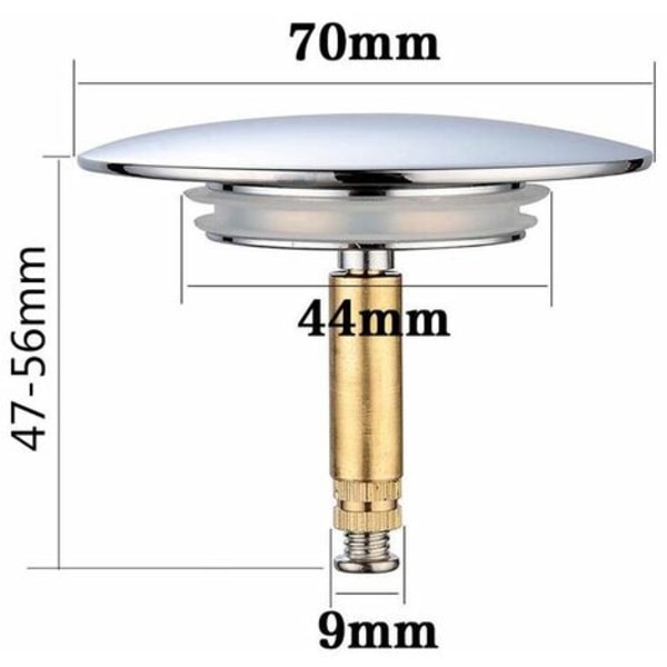 Badkarspropp, diameter 70 mm, dubbeltätning, höj- og sänkbar, universal badkarspropp, vaskeställsventil, rostsäker badkarsavlopp.