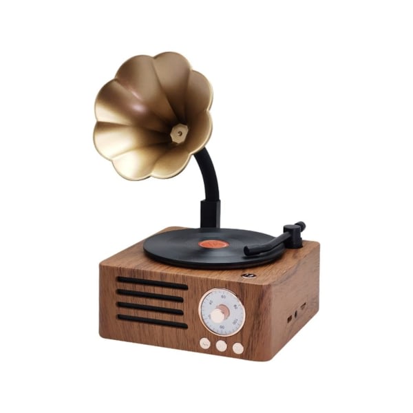 Retro Radio Bärbar Mini FM-högtalare MP3-musikdosa Vintage skivspelare wooden