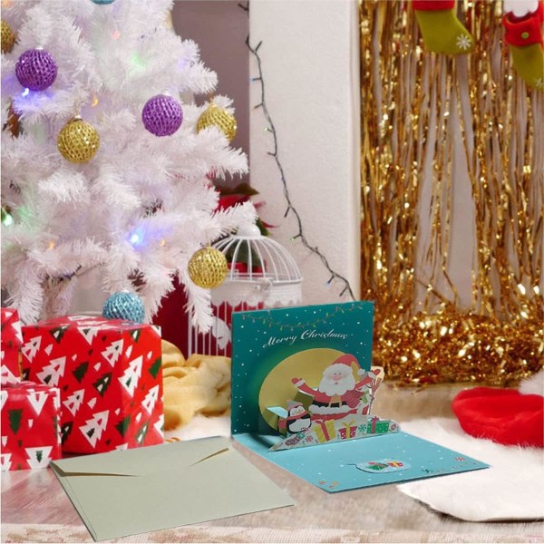 Julhälsningskort popup-kort Julhandgjorda 3D-hälsningskort med kuvert kreativ julklapp, 3 st