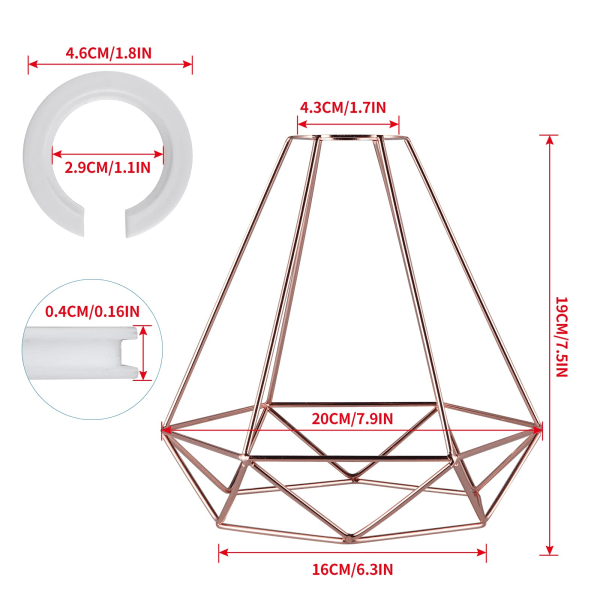 Metalloftslampeskærm Geometrisk lampeskærm med reduktionsring Hængende trådbur Lysskærm til køkken Spisestue Soveværelse Gang (roseguld)