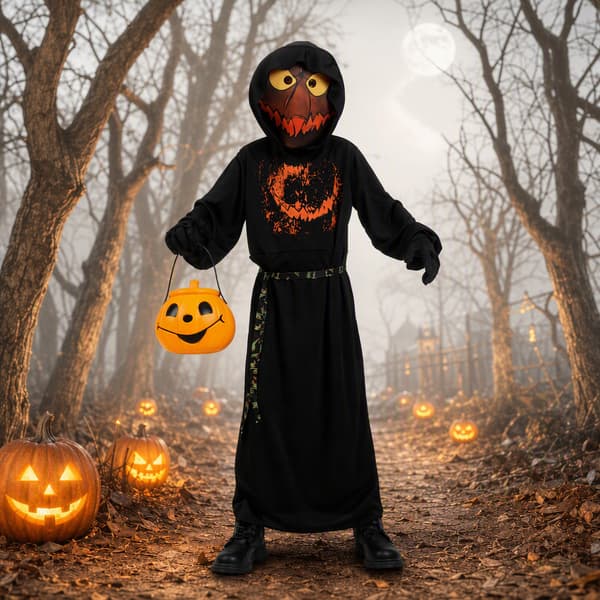 Halloween Festkostume: Børne Græskar & Spøgelses Kappe/Slør – Direkte Kilde til Sceneoptrædener 104-116cm
