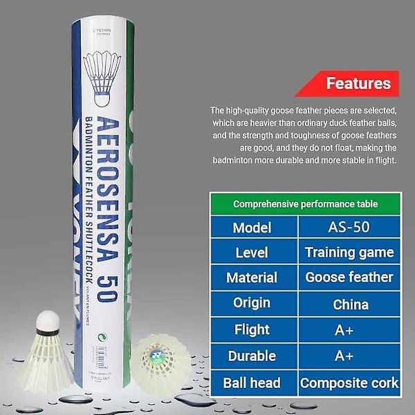 12 st Yonex Badminton Fjäderbollar As50 Badminton Bollar Gås Fjäder 77 Hastighet