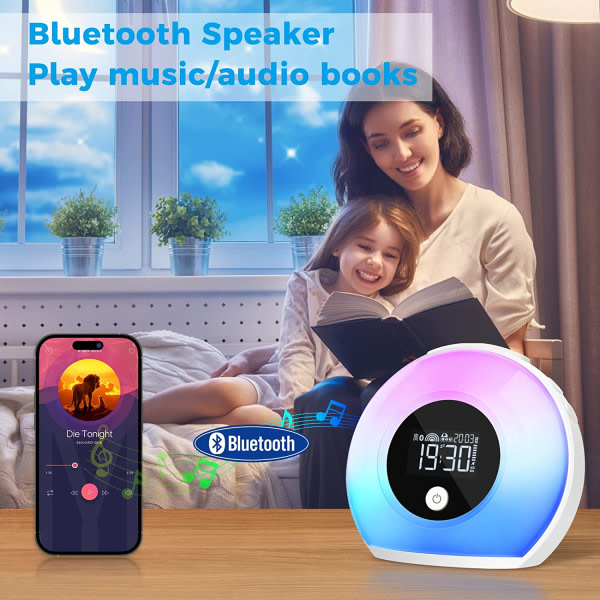 Vækkeur med lys og Bluetooth højttaler, natlys til børn,