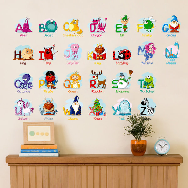 Alfabetdekaler for veggdekor for tidlig utdanning (størrelse: 70 cm x 45 cm)