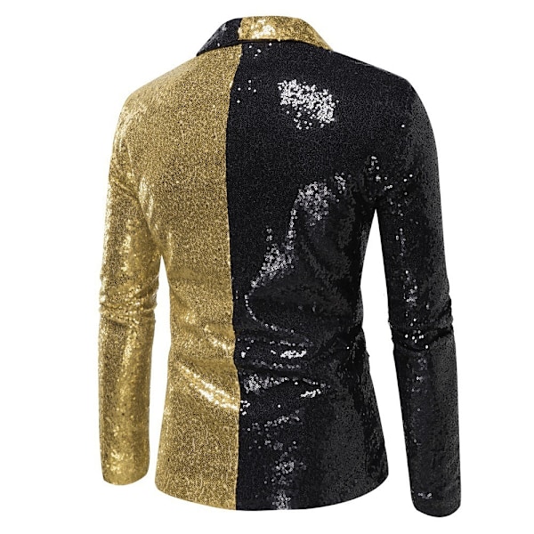 Sequin Glitter Blazer for menn En knapp spisskrage Smokingjakke svart og gull L black and gold