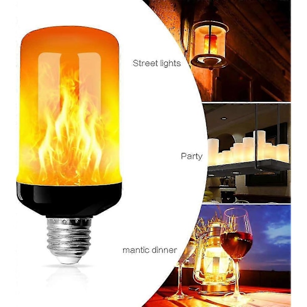 4-pakning E27 Lyspærer med Flammeeffekt 4W Base LED Flammeeffektlamper 4 Lysmoduser Dekorative Innendørs Lamper for Hjem Hage Fest