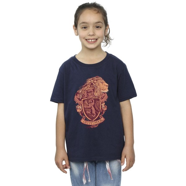 Harry Potter Girls Gryffindor Sketch Crest T-shirt i bomull 7-8 Y Marinblå 7-8 år