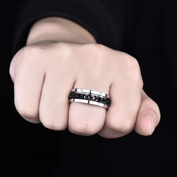 Drejelig mænds ring, lindrende angst, titanium sort 8 mm tyk