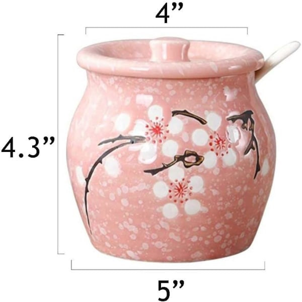 Japansk blomsterformet sukkerskål krydderkrukke saltbeholder med lokk skje