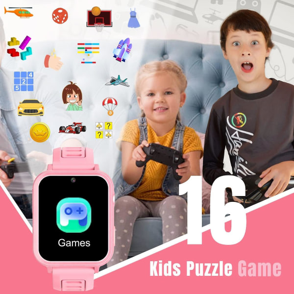 Boys' Smart Watch - 16 spel, kamera, musik, alarm, stegräknare, miniräknare, ficklampa, foton och video, kalender, inspelare - barngåvor (blå) Pink