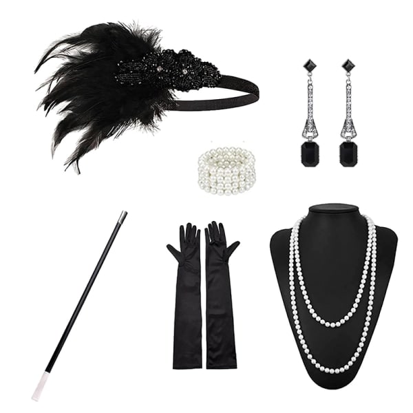 1920'ernes Flapper-kostume Pandebånd Halskæde Handsker Armbånd Gatsby M F Onesize F F F Onesize