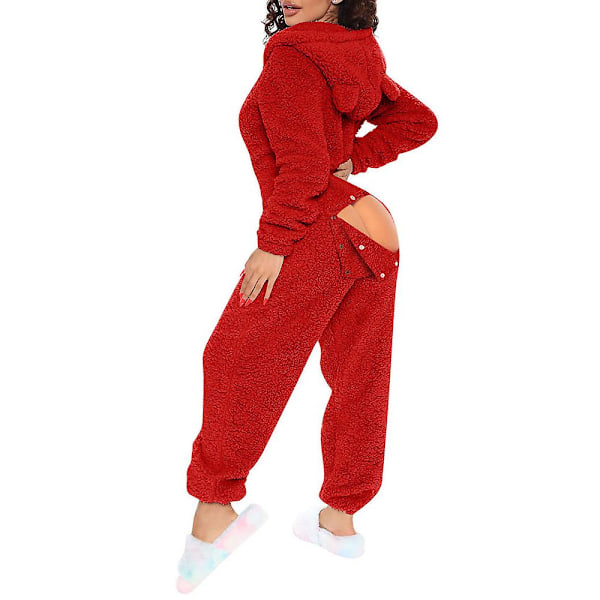 Kvinners Sexy Dyp V-Hals Bodycon Jumpsuit Pyjamas Langærmet Romper Nattøy Rød Red XL