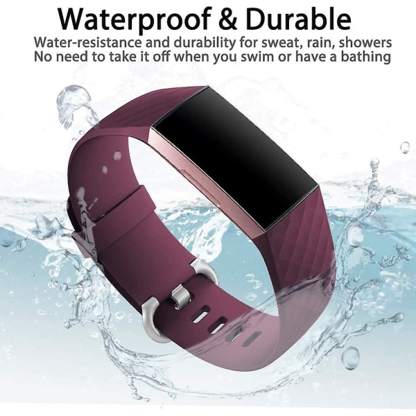 Vattentätt klokke Fitness Sportband Armbånd kompatibel med Fitbit Charge 4 / Fitbit Charge 3 Se- Multi Color Burgundy Burgundy Large