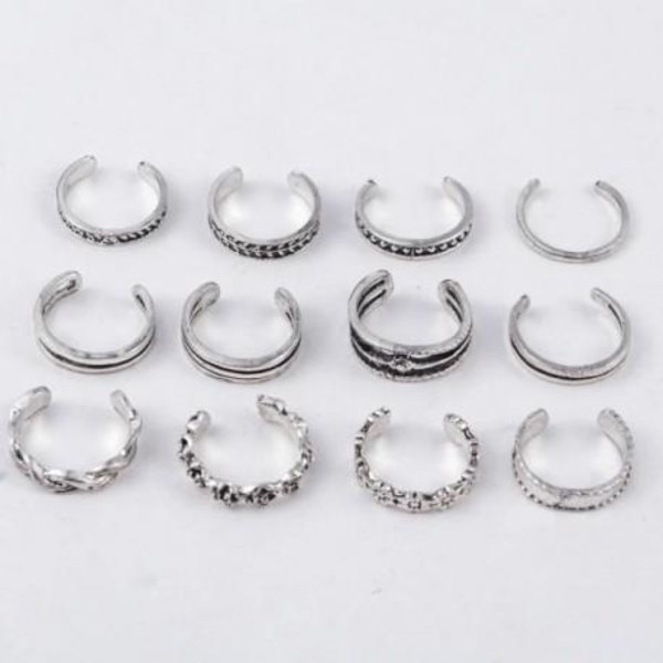 12-pak Boho Antik Ringe / Tåringe - Justerbare