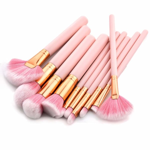 Make-up børste 10 stk Pink træskaft Nylon