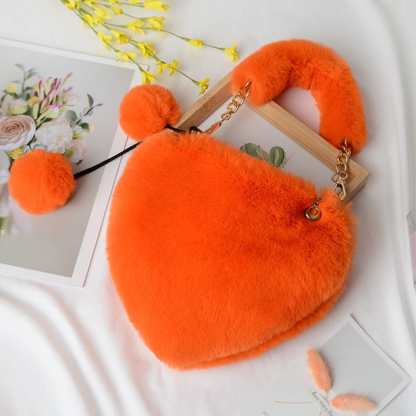 Fuskpälsväska Furry Clutch Hjärtformad håndväska Fluffig kvällsväska Crossbody-väska Top-håndtag Väska for kvinder tjej orange