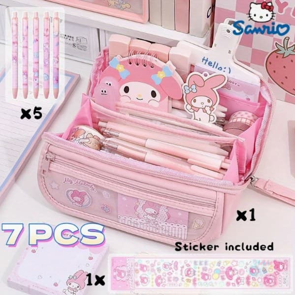 Prinsesse Elsa Efterårskjoler til piger, langærmede Anna-kjoler, børnefødselsdag, balkjole blå Pink Pencil Case + Pens + Stickers