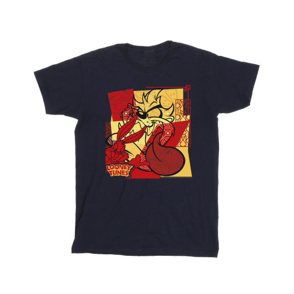 Looney Tunes Herr Taz Bugs Rabbit Nyårs T-shirt L Marinblå L