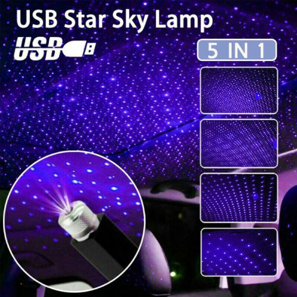 USB LED Bil Interiør Tak Star Night Light Lampa Blå+Lilla