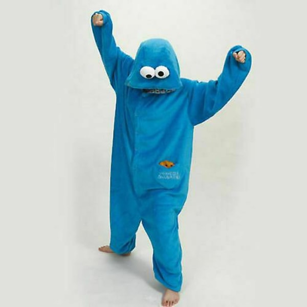 Vuxen Sesame Street Cookie Monster Elmo Kostym Pyjamas Blå Blue M