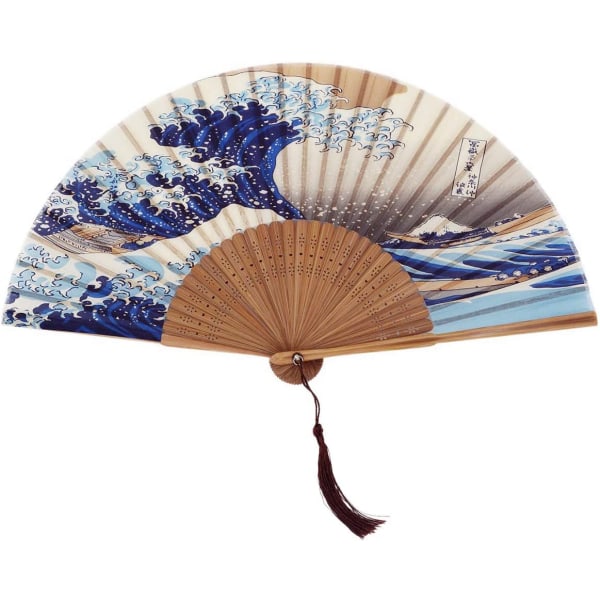 Japansk håndlavet landskabsbambus silke foldeventilator, vintage Ret