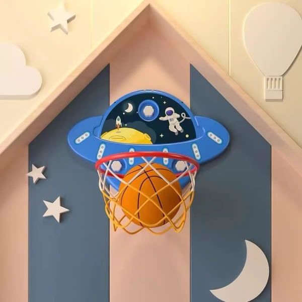 Basketbåge med boll og pump Basketbåge inomhusvägg/Barnsport Vikbar basketbåge utan borrning (blå-1 stykke)