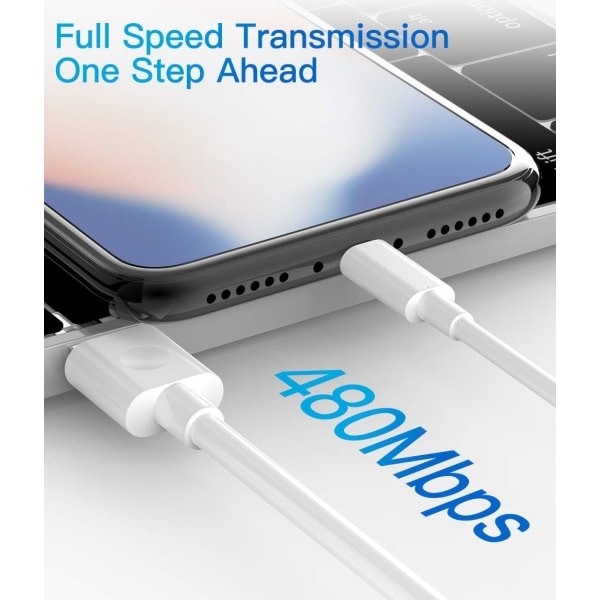 3-pack 2m iPhone-laddningskabel, USB till Lightning-kabel, iPhone-kabel kompatibel för iPhone vit