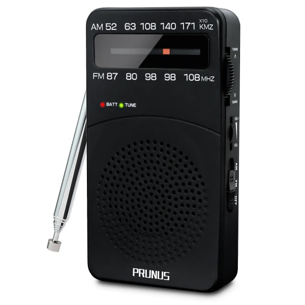 PRUNUS J-166 Pocket Bärbar Mini Radio FM/AM Digital Tuner Radiomottagare FM87-108MHz MP3 Musikspelare Lämplig för AA-batterier Svart